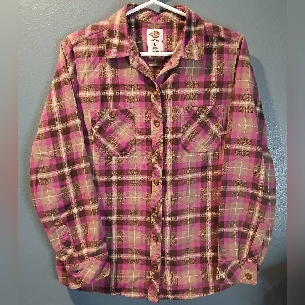 Dickies Work Plaid Flannel Button Up Shirt
